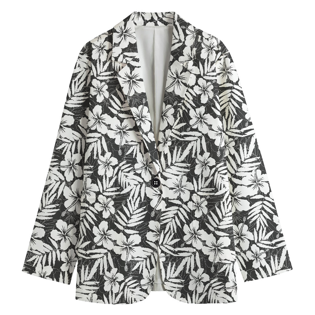White And Grey Hawaiian Pattern Print Women's Blazer