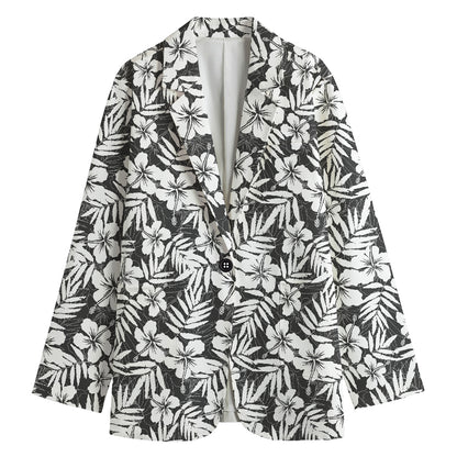 White And Grey Hawaiian Pattern Print Women's Blazer