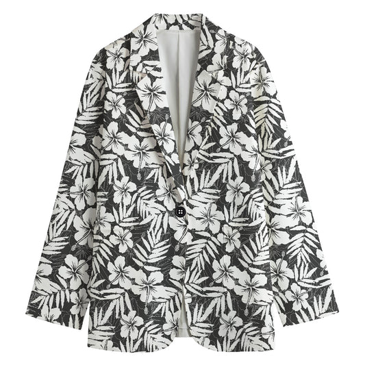 White And Grey Hawaiian Pattern Print Women's Blazer