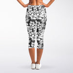 White And Grey Hawaiian Pattern Print Women's Capri Leggings