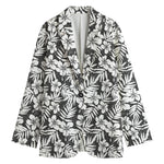 White And Grey Hawaiian Pattern Print Women's Cotton Blazer