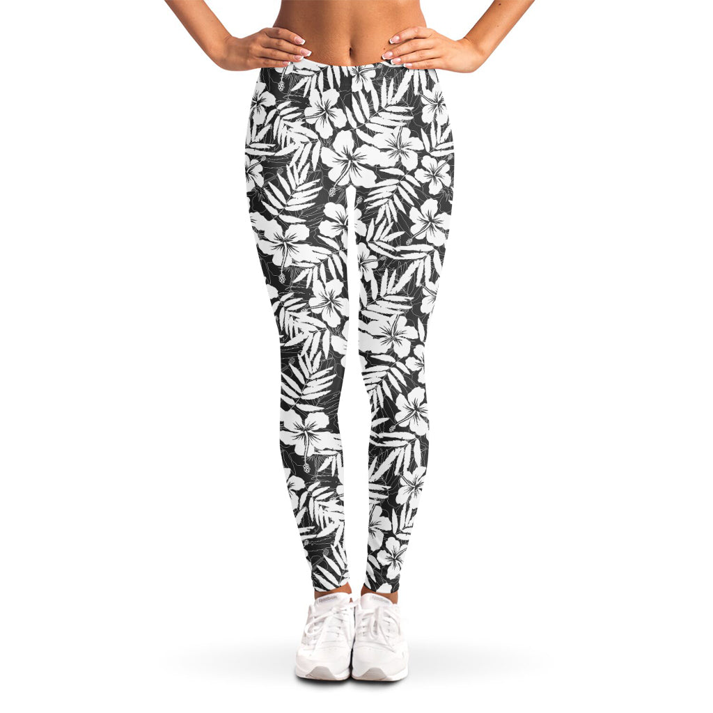 White And Grey Hawaiian Pattern Print Women's Leggings