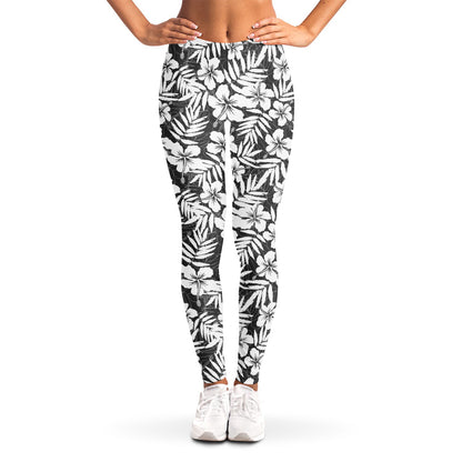 White And Grey Hawaiian Pattern Print Women's Leggings