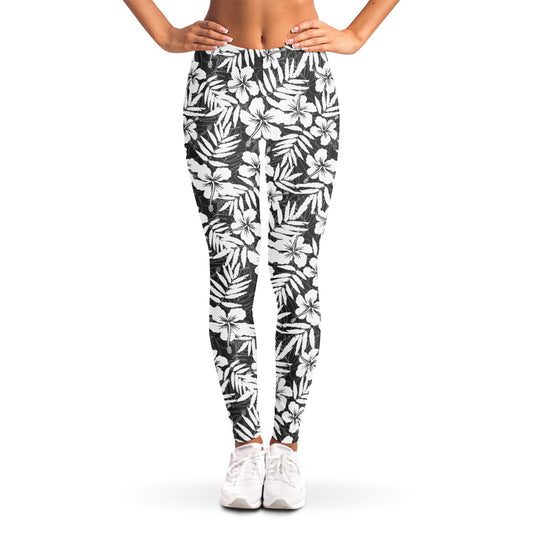White And Grey Hawaiian Pattern Print Women's Leggings