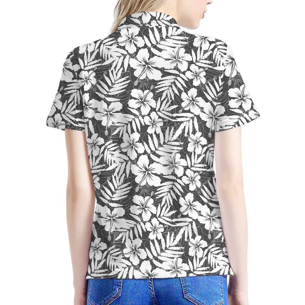 White And Grey Hawaiian Pattern Print Women's Polo Shirt