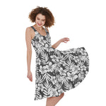 White And Grey Hawaiian Pattern Print Women's Sleeveless Dress