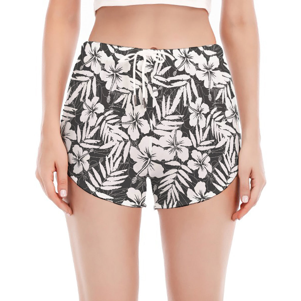 White And Grey Hawaiian Pattern Print Women's Split Running Shorts