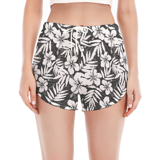White And Grey Hawaiian Pattern Print Women's Split Running Shorts