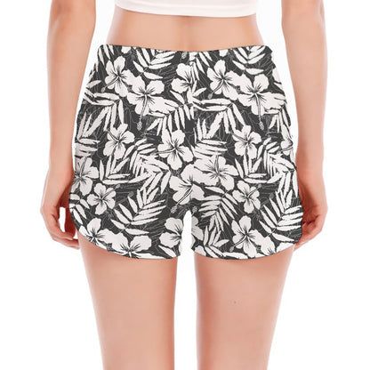 White And Grey Hawaiian Pattern Print Women's Split Running Shorts