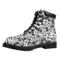 White And Grey Hawaiian Pattern Print Padded Collar Lace Up Boots