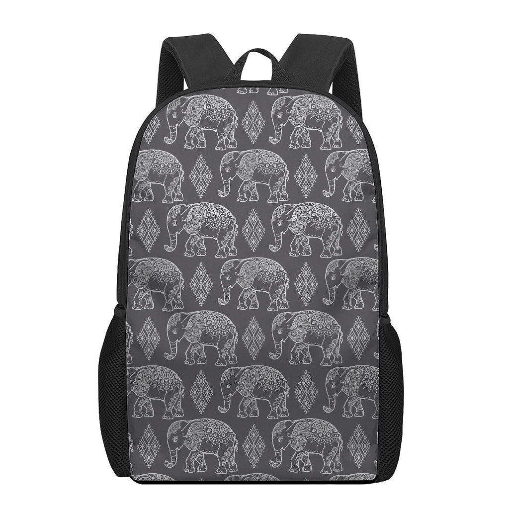 White And Grey Indian Elephant Print 17 Inch Backpack