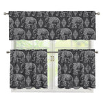 White And Grey Indian Elephant Print 3 Piece Kitchen Curtains