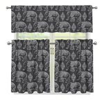 White And Grey Indian Elephant Print 3 Piece Kitchen Curtains