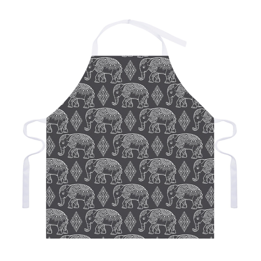 White And Grey Indian Elephant Print Adjustable Apron