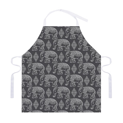 White And Grey Indian Elephant Print Adjustable Apron
