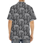 White And Grey Indian Elephant Print Aloha Shirt