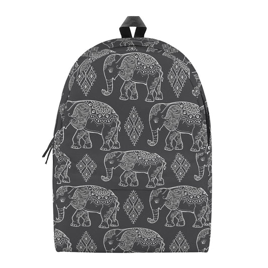 White And Grey Indian Elephant Print Backpack