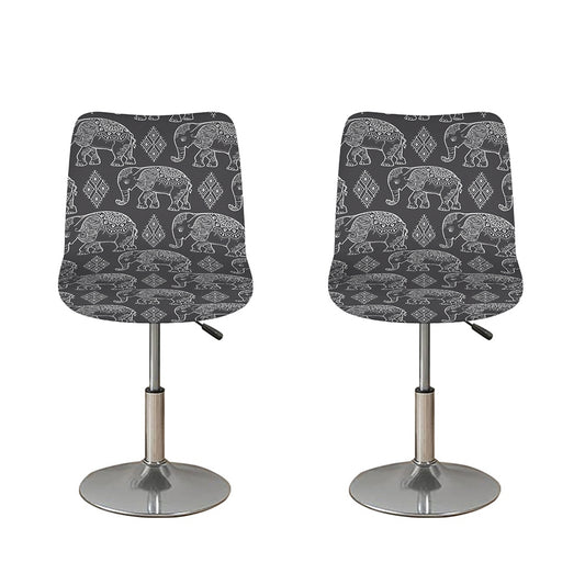 White And Grey Indian Elephant Print Bar Stool Covers