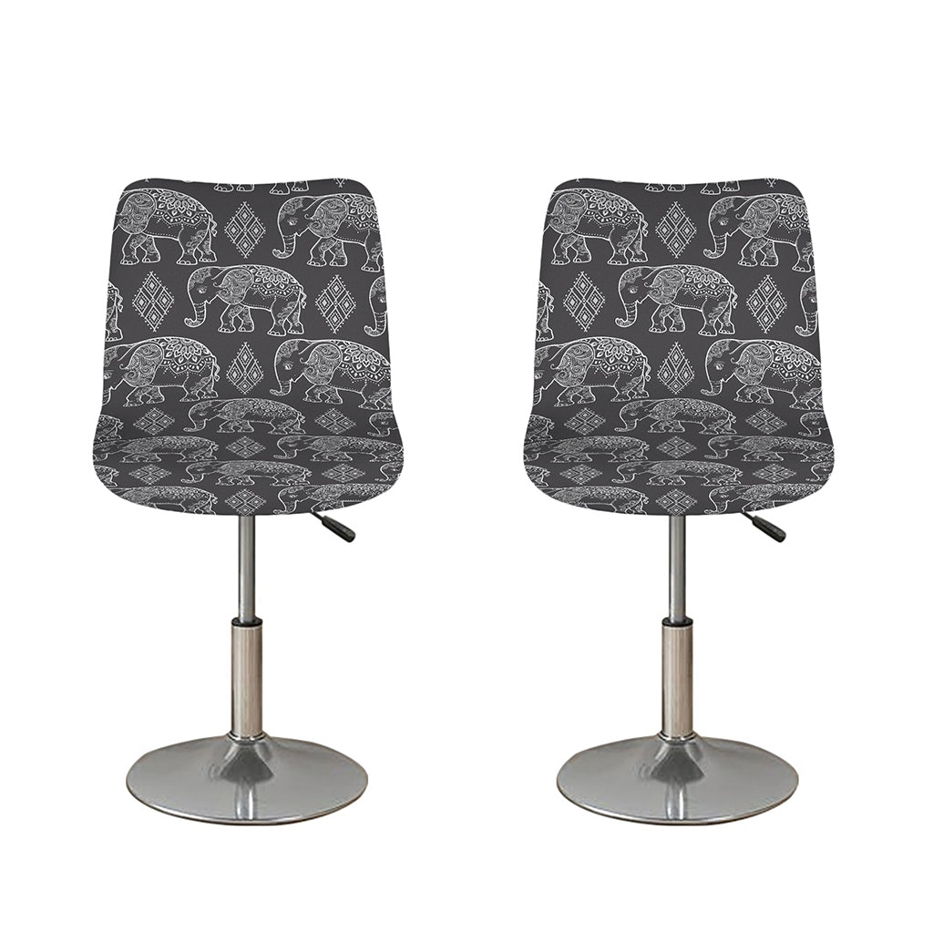 White And Grey Indian Elephant Print Bar Stool Covers