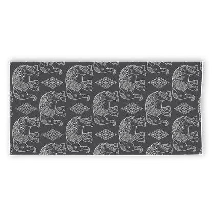 White And Grey Indian Elephant Print Beach Towel