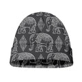 White And Grey Indian Elephant Print Beanie