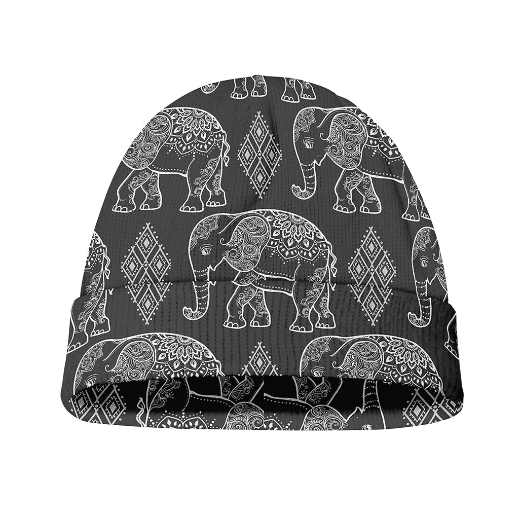 White And Grey Indian Elephant Print Beanie