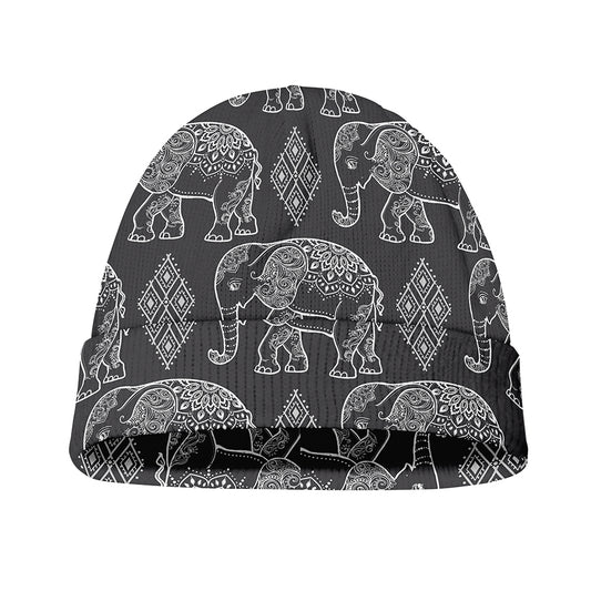 White And Grey Indian Elephant Print Beanie