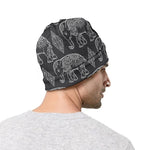 White And Grey Indian Elephant Print Beanie