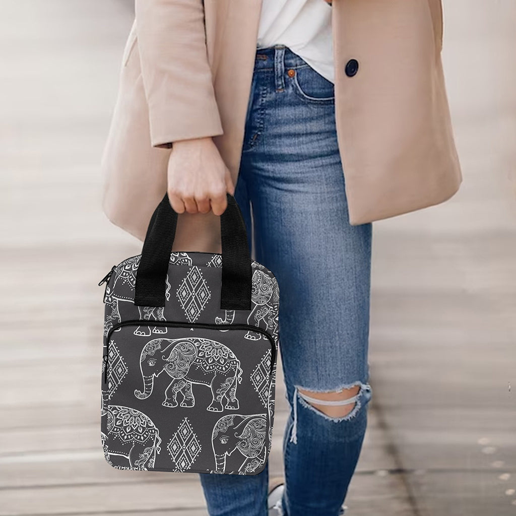 White And Grey Indian Elephant Print Bible Tote Bag