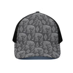 White And Grey Indian Elephant Print Black Mesh Trucker Cap