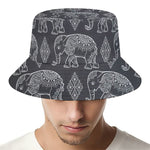 White And Grey Indian Elephant Print Bucket Hat