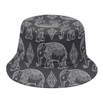 White And Grey Indian Elephant Print Bucket Hat