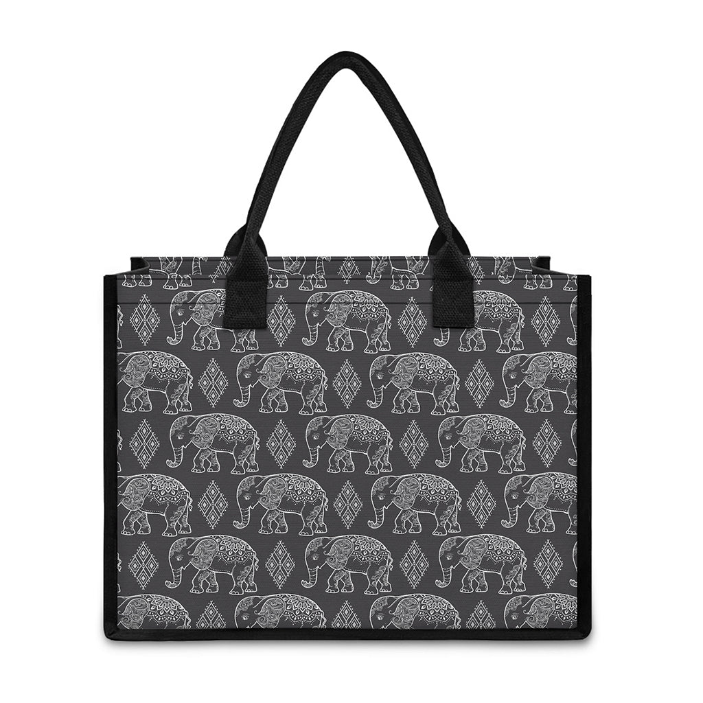 White And Grey Indian Elephant Print Canvas Tote Bag