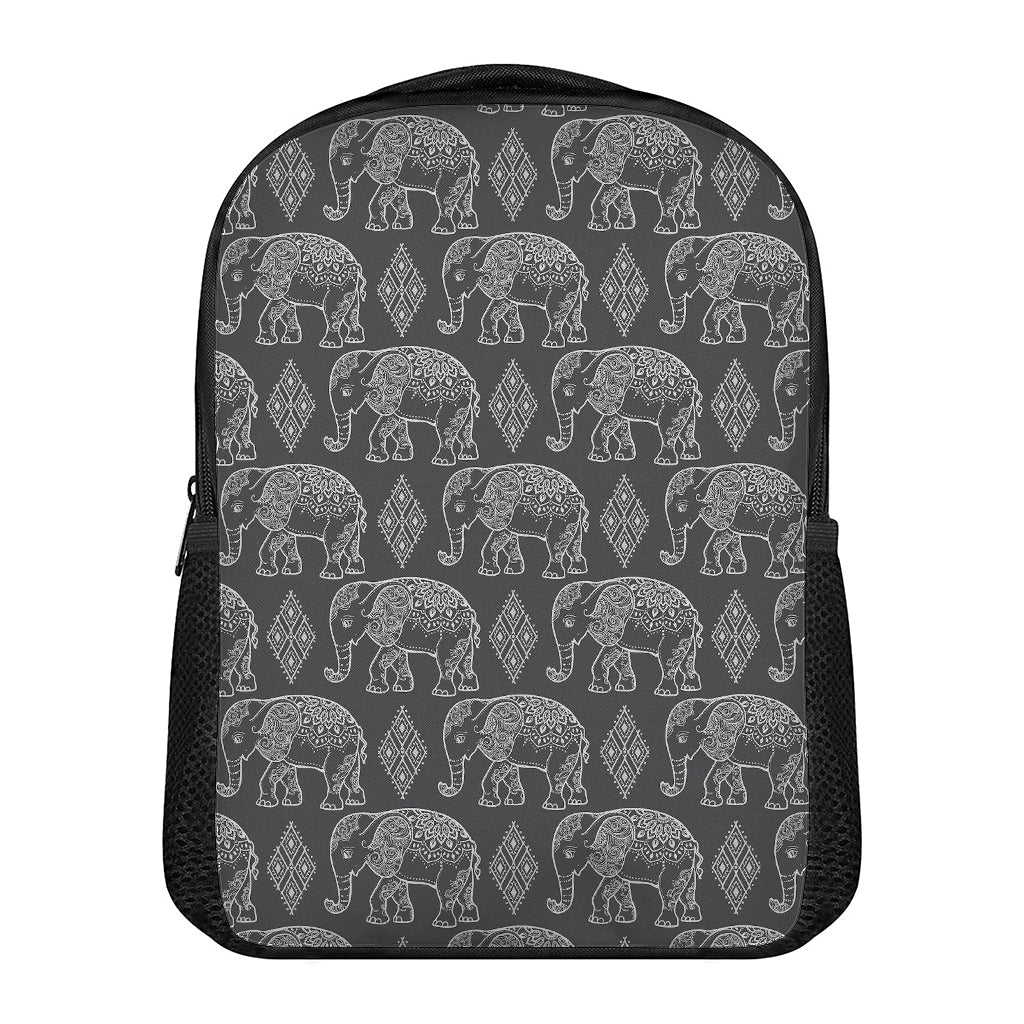 White And Grey Indian Elephant Print Casual Backpack