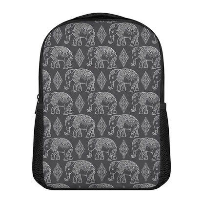 White And Grey Indian Elephant Print Casual Backpack