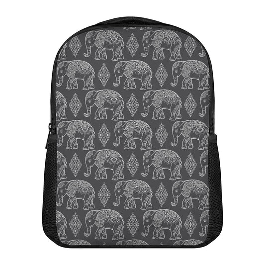 White And Grey Indian Elephant Print Casual Backpack