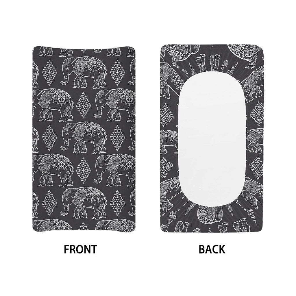 White And Grey Indian Elephant Print Changing Pad Cover