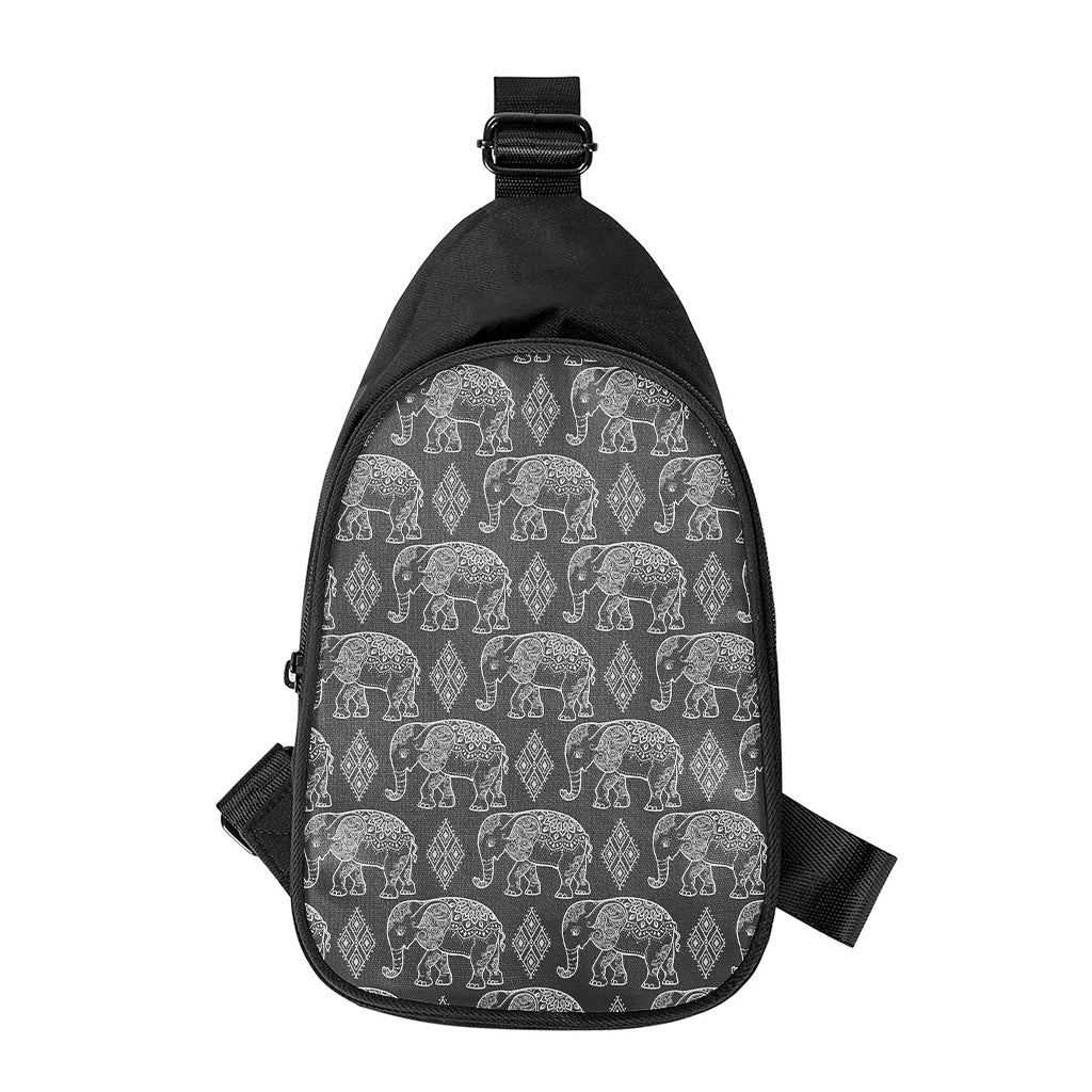 White And Grey Indian Elephant Print Chest Bag