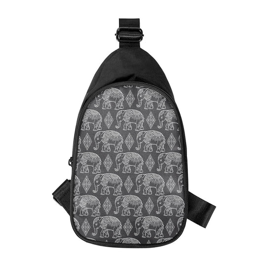 White And Grey Indian Elephant Print Chest Bag