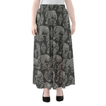 White And Grey Indian Elephant Print Chiffon Maxi Skirt