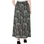 White And Grey Indian Elephant Print Chiffon Maxi Skirt