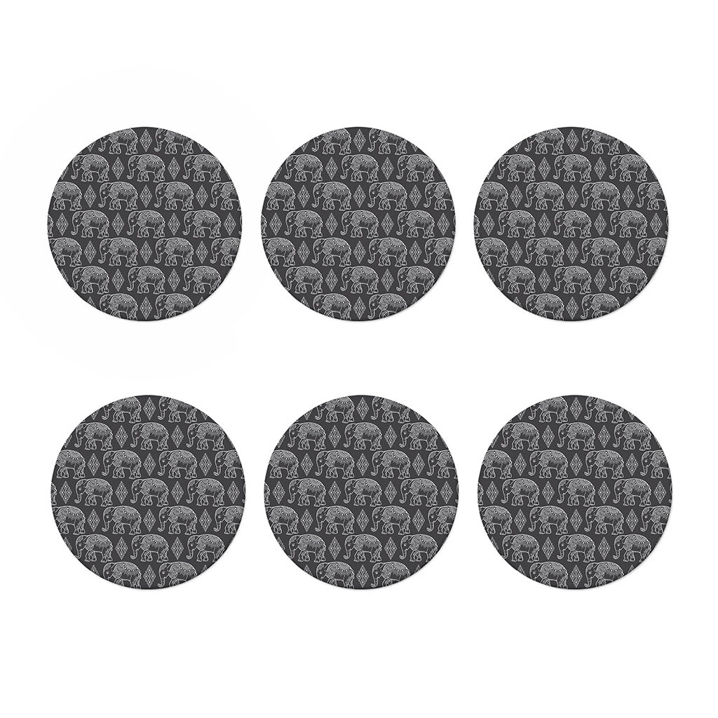 White And Grey Indian Elephant Print Coaster Set