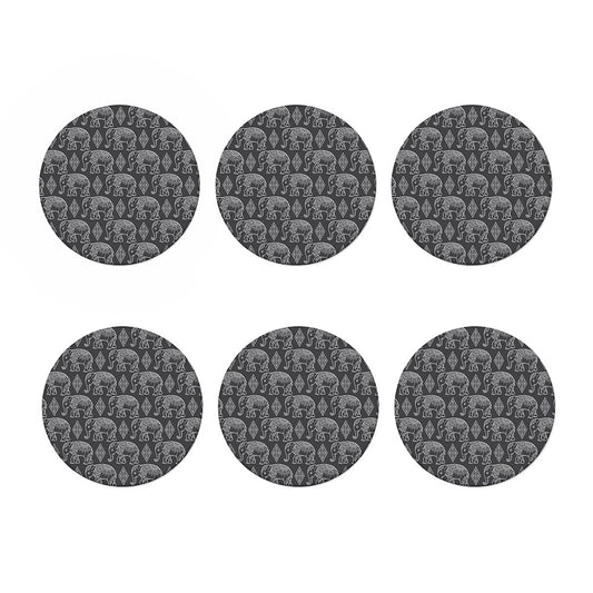 White And Grey Indian Elephant Print Coaster Set