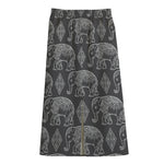 White And Grey Indian Elephant Print Cotton Front Slit Maxi Skirt