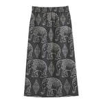 White And Grey Indian Elephant Print Cotton Front Slit Maxi Skirt