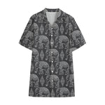 White And Grey Indian Elephant Print Cotton Hawaiian Shirt