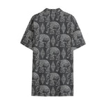 White And Grey Indian Elephant Print Cotton Hawaiian Shirt