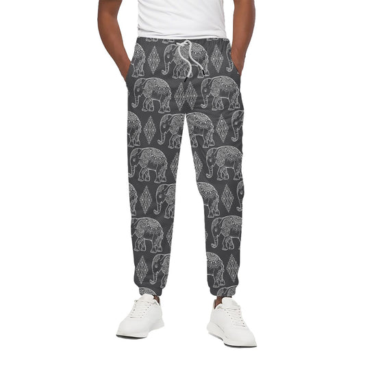 White And Grey Indian Elephant Print Cotton Pants