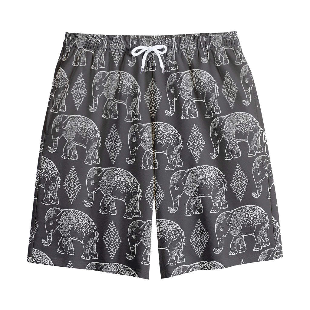 White And Grey Indian Elephant Print Cotton Shorts