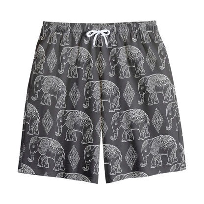 White And Grey Indian Elephant Print Cotton Shorts